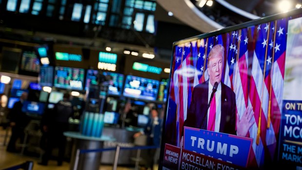 Mollifying the market: Investors had favoured Hillary Clinton, but sentiment turned quickly after Trump read his first statements from the teleprompter.