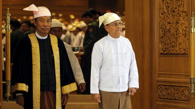 Dangerous rift: Shwe Mann (left), speaker of Myanmar's lower house, has been at odds with Myanmar President Thein Sein (right) over the future of the presidency. 