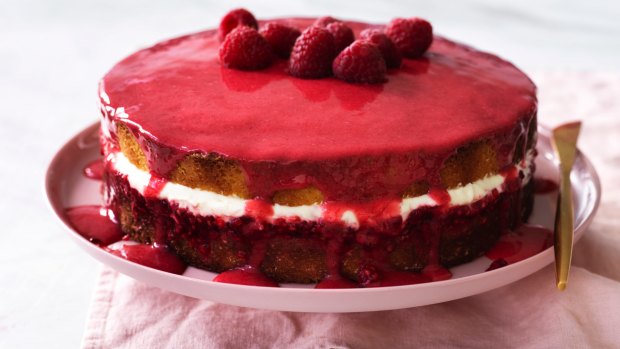 Raspberry bitters sponge cake.