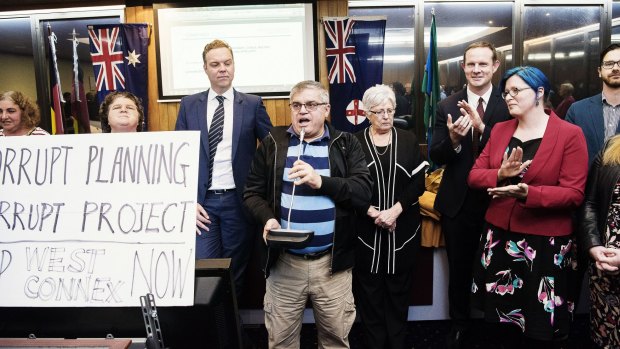 Former mayors and councillors addressed the crowd after the first meeting of the newly-formed Inner West Council was cancelled.