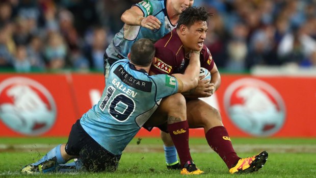 Queensland's Josh Papalii felt the full force of the Blues
