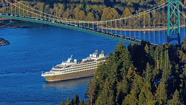 Ponant ship Le Soleal in Vancouver harbour.