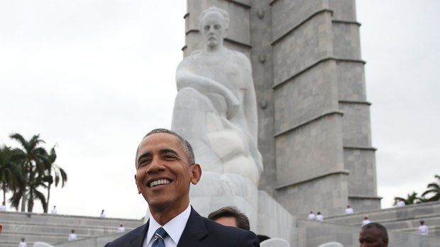 Barack Obama stands near the Jose Marti memorial in Havana in March. 
