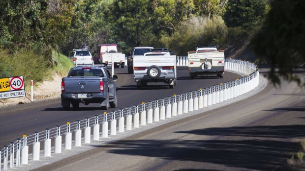 Trial barriers placed in the middle of the road on the Melba Highway near Yea.