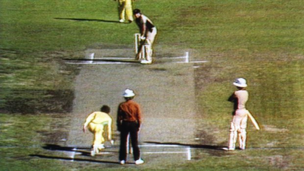 Trevor Chappell bowls the infamous underarm ball at the MCG on February 1, 1981.