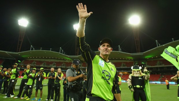Fond farewell: Mike Hussey says goodbye after his last home game ever.