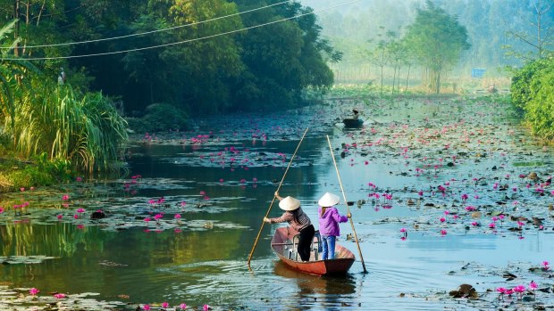 Yen stream on the way to Huong pagoda in Hanoi, Vietnam.