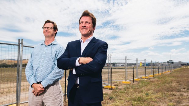 Foy Group technical director Bevan Dooley and managing director Stuart Clark at the site of the proposed pastics-to-fuel factory in Hume.