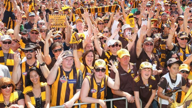 The crowd at the Hawthorn celebrations was smaller this year than in 2013.