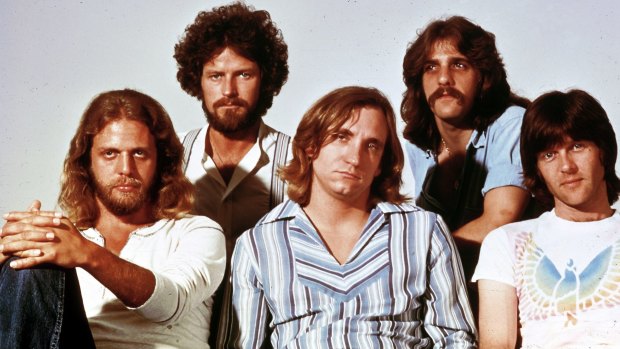 Checking into the Hotel California:  From left, Don Felder, Don Henley, Joe Walsh, Glenn Frey, Randy Meisner in a 1970s studio shot.