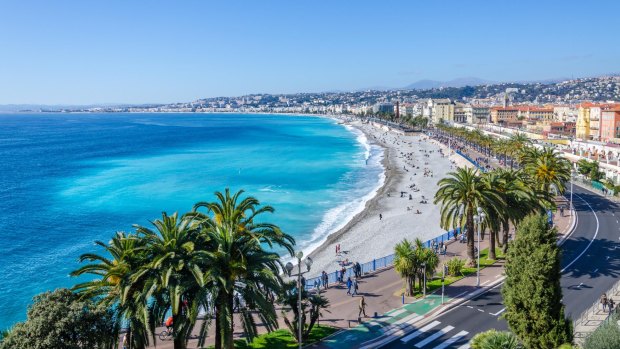 Front view of the Mediterranean sea, bay of Angels, Nice.
