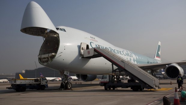 Bad luck: A Cathay Pacific freighter at Hong Kong's airport, in a file picture.
