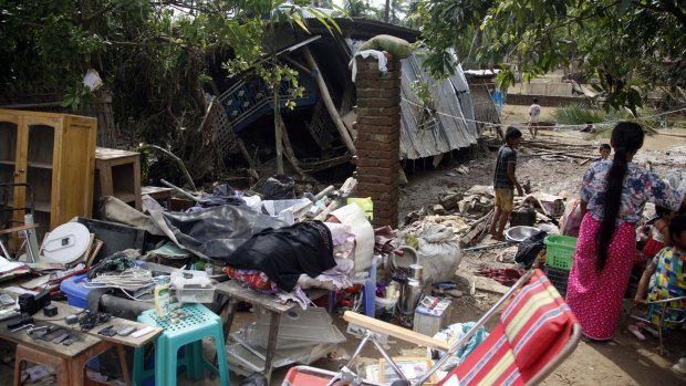 A residence damaged by flooding in Myauk U, Rakhine State, western Myanmar.