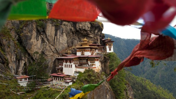 Taktsang Palphug Monastery (also known as The Tiger's Nest),a prominent Himalayan Buddhist sacred site and temple in the cliffside of the upper Paro Valley, Bhutan. 
