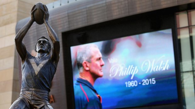 A sign outside Adelaide Oval for the memorial for Phil Walsh