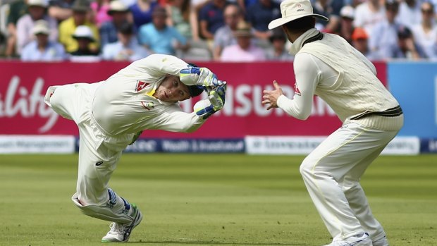 Peter Nevill  dives for the ball during  the second Ashes Test between England and Australia at Lord's. 