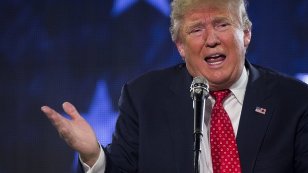 Donald Trump speaks during a Liberty University Convocation in Lynchburg, Virginia.