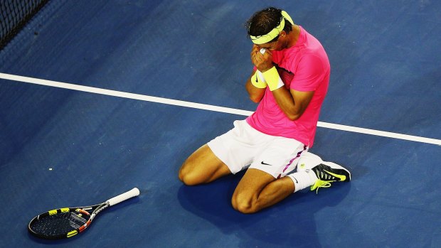 The moment: Rafael Nadal savours the win.