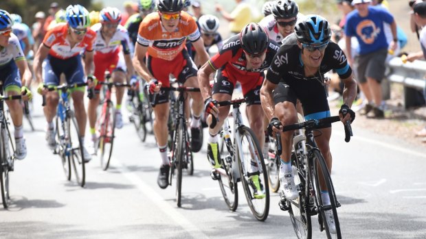 Closing down: Cadel Evans reacts to Porte's attack.