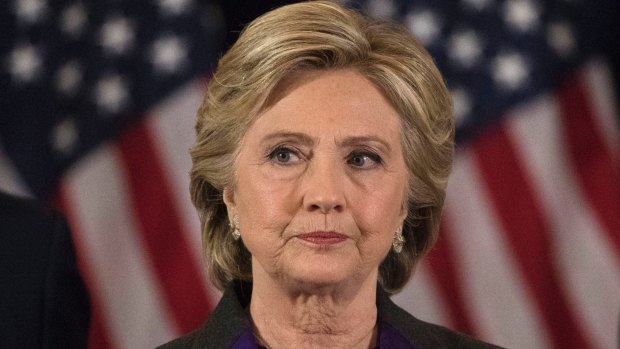 Hillary Clinton pauses while speaking in New York where she conceded to Donald Trump.