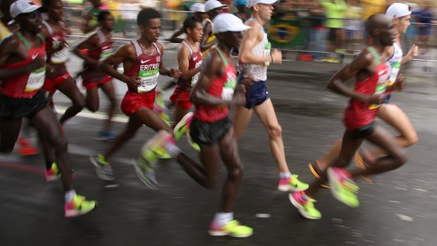 Leading from the front: The shoes cushioned the feet of all three medallists in the men's marathon at the Rio Olympics last summer.
