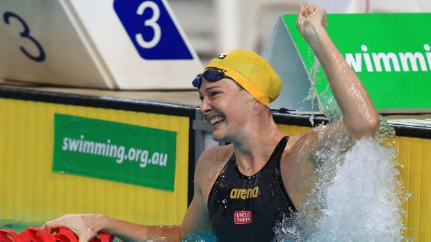 What a moment: Cate Campbell after the record-breaking swim.