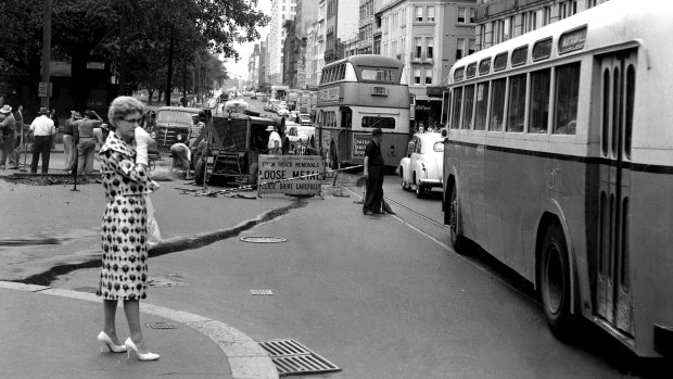 Workmen were constantly employed ripping up Sydney's disused tram tracks and repairing the streets afterwards.