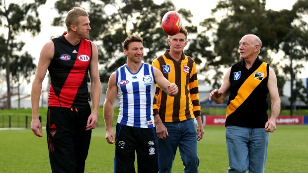 Dustin Fletcher with the other members of the "400 club": Brent Harvey, Michael Tuck and Kevin Bartlett.