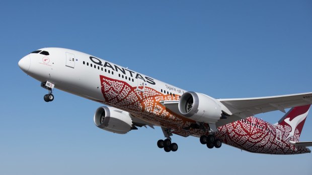 A Qantas 787 Dreamliner on its first Perth to London flight.