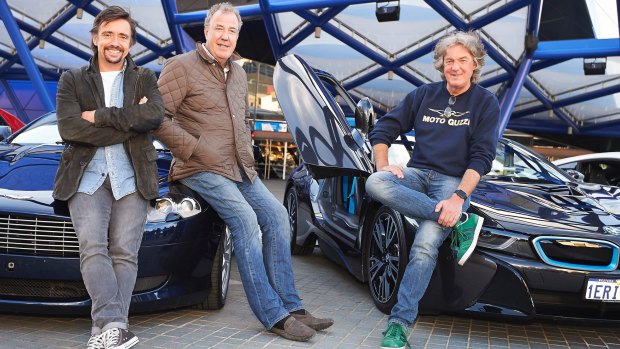 Richard Hammond, Jeremy Clarkson and James May at the Perth Arena on Thursday.