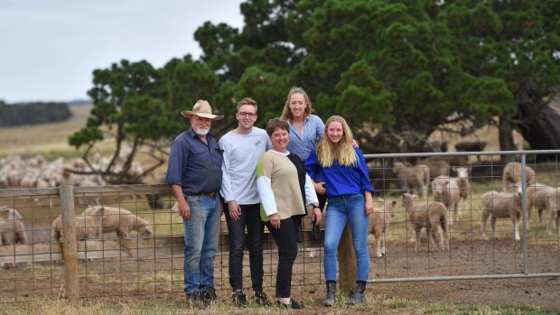 Bain family: David (left), Alexander, Deb, Katherine and Georgia at their Stockyard Hill farm. The only son, Alexander, 21 is studying architecture. 