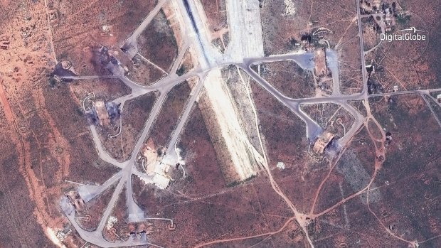 Destroyed aircraft shelters in Syria, following strike orders from Donald Trump. 