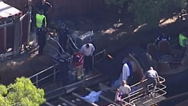 The scene of the tragedy at Dreamworld on the Gold Coast.