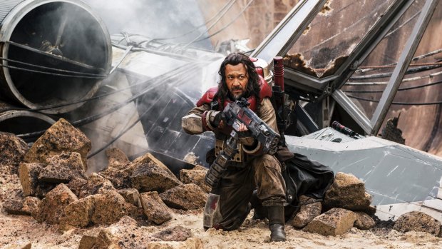 In this image released by Disney, Wen Jiang portrays Baze Malbus in <i>Rogue One: A Star Wars Story</i>'.
