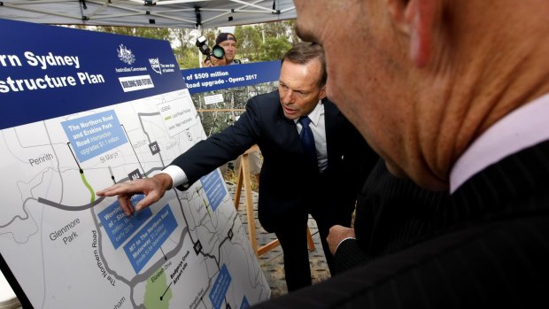 Prime Minister Tony Abbott spoke to the media after a roads announcement in western Sydney.