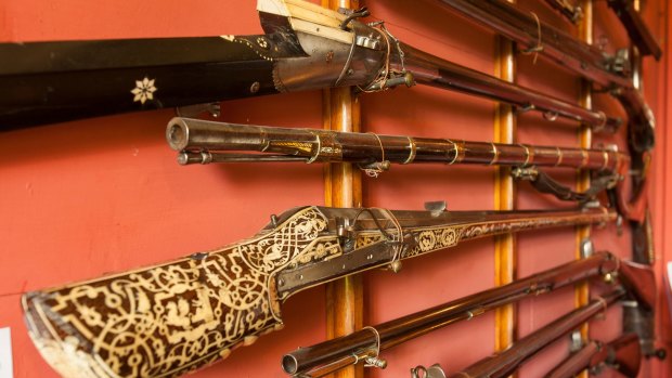 Part of the gun collection in a passage in Abbotsford House.