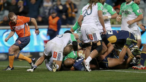 The Brumbies were denied a try with Lausii Taliauli across the line.