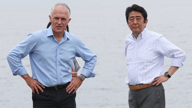 Prime Minister Malcolm Turnbull welcomed Prime Minister Shinzo Abe to Sydney as part of the Japanese leader's latest regional tour.