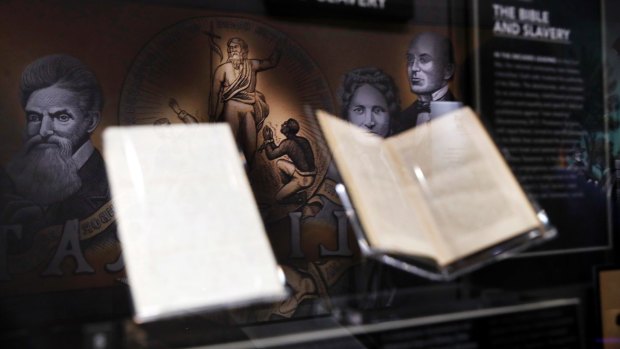 An exhibit discussing slavery inside the Museum of the Bible.