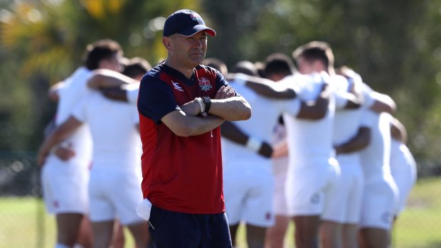 Enjoying his new role: England coach Eddie Jones oversees a training session at Sanctuary Cove on Thursday.