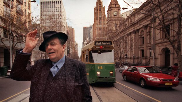 ''It’s in the DNA, Melbourne'': Barry Humphries outside the town hall in 2002.