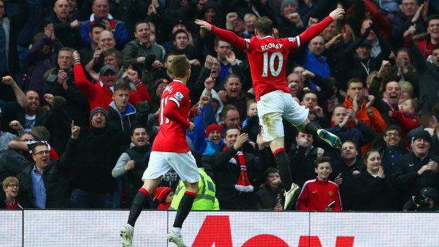 Wayne Rooney celebrates his second goal for Manchester United against Sunderland at Old Trafford on Saturday.