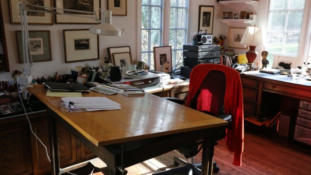 Maurice Sendak's red cardigan still hangs over his chair. 