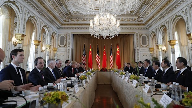 Donald Trump and Chinese President Xi Jinping meet at Mar-a-Lago on April 7.