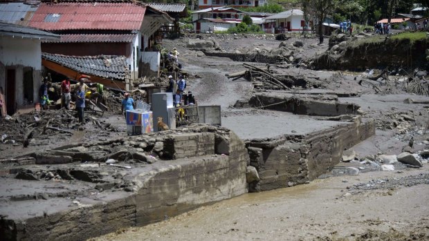 A hillside in Salgar, Antioquia department, Colombia after a massive landslide tore through a ravine.