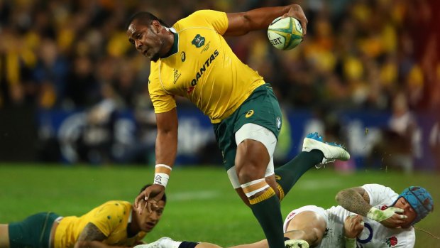 Comeback: Taqele Naiyaravoro in action for the Wallabies against England at Allianz Stadium.