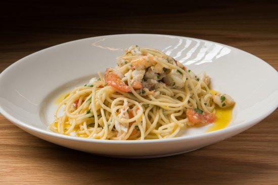 Go-to dish: Spaghettini with prawn, crab and soave.