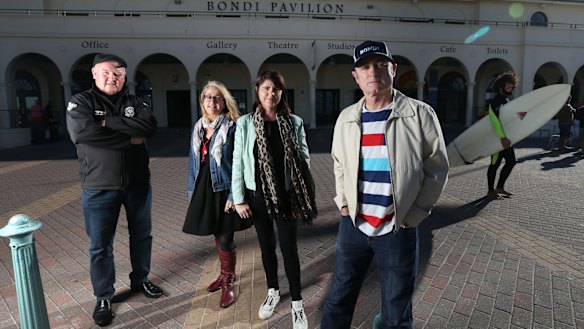 Those opposing the current plans to revamp Bondi Pavilion are  CFMEU's Brian Parker, Kilty O'Brien, Rita Mallia and musician Dave Faulkner.