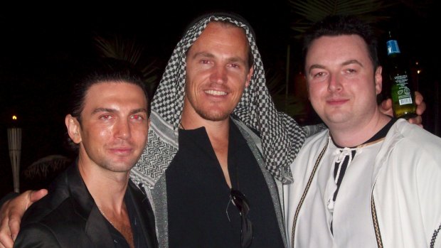 Henry Kaye, Jamie McIntyre and Konrad Bobilak at a fancy dress party.  