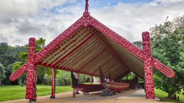 Maori war canoes on display at the Waitangi Treaty Grounds. The canoes are still used on ceremonial occasions.